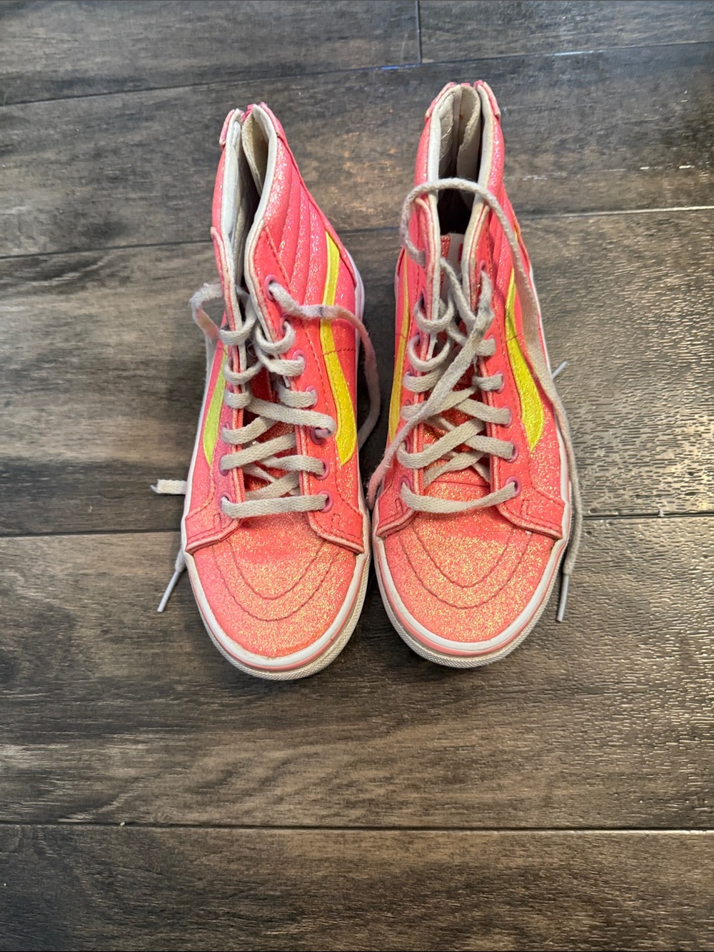 Vans Kids Glitter High-Top Sneakers in Pink with Yellow Accent